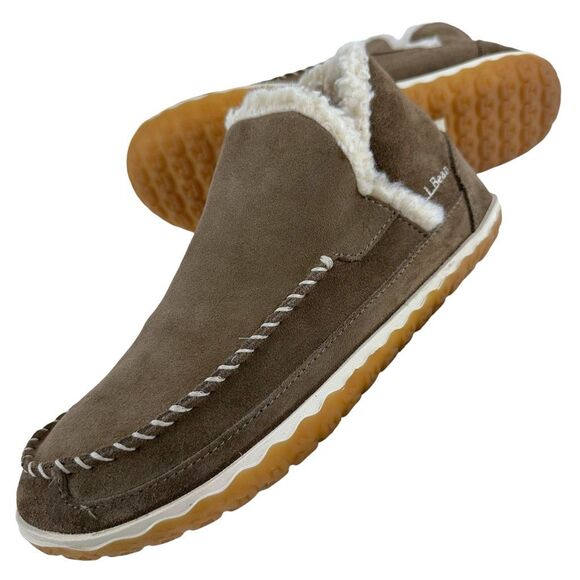 L.L. Bean Suede Leather Sherpa Lined Mountain Slipper Moccasin Ankle Boots Women - Picture 9 of 9